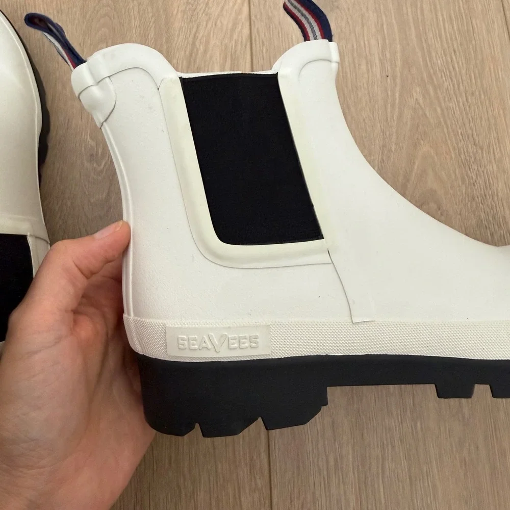 SeaVees Bolinas Off Shore Boot White Salt Rubber Rain Boots Womens 9 Chelsea Lug